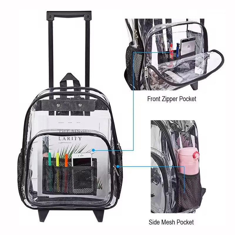 Custom Transparent PVC Backpack with Wheels